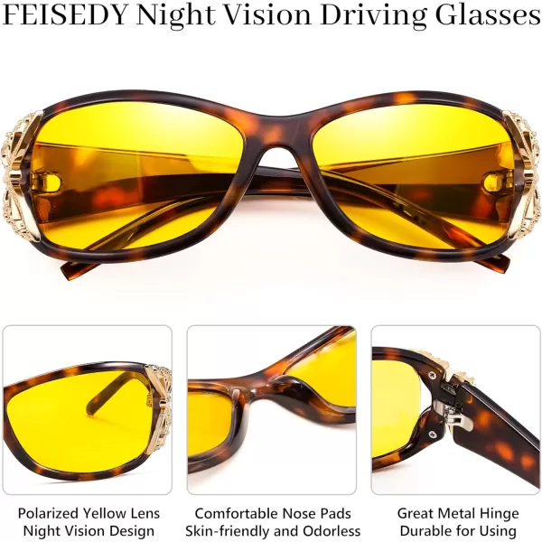 FEISEDY Polarized Night Vision Glasses for Women Yellow Lens Anti Glare Safety Driving UV Protection B0103Leopard