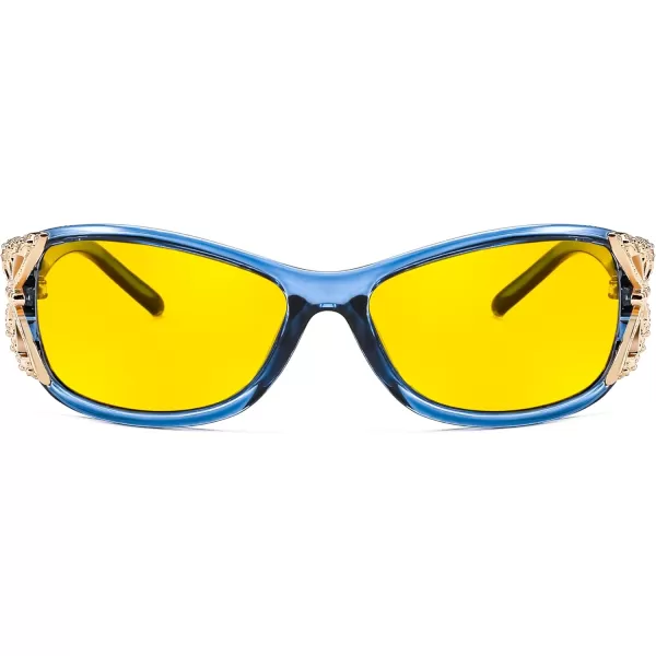 FEISEDY Polarized Night Vision Glasses for Women Yellow Lens Anti Glare Safety Driving UV Protection B0103Transparent Blue