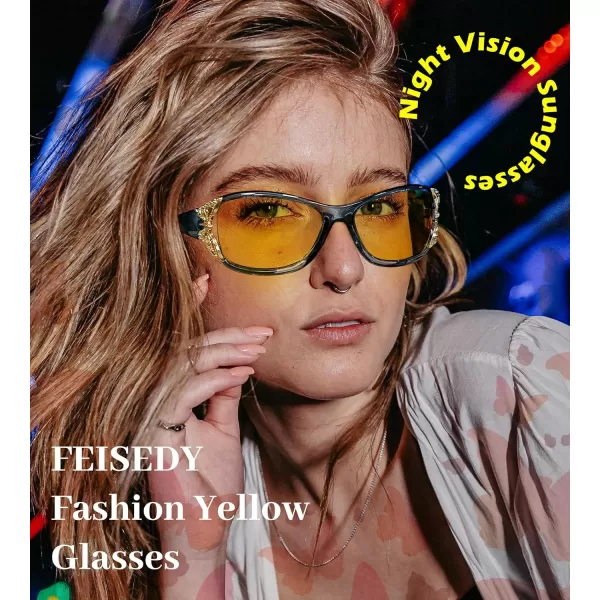 FEISEDY Polarized Night Vision Glasses for Women Yellow Lens Anti Glare Safety Driving UV Protection B0103Transparent Blue