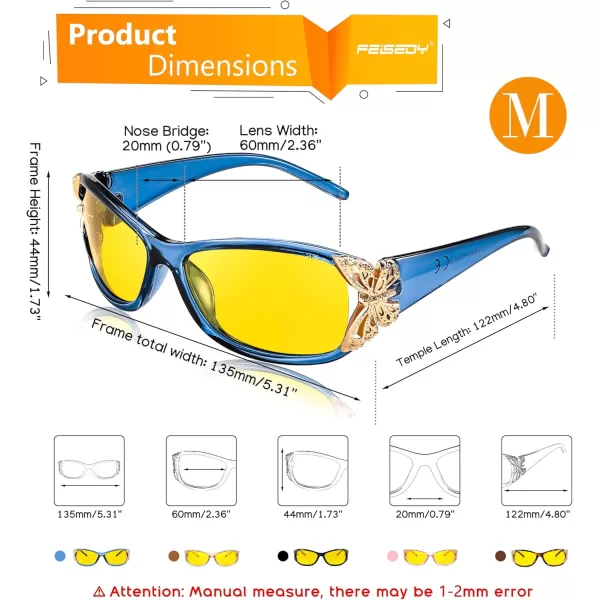 FEISEDY Polarized Night Vision Glasses for Women Yellow Lens Anti Glare Safety Driving UV Protection B0103Transparent Blue