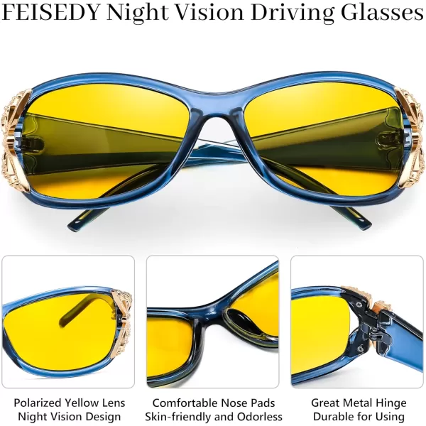 FEISEDY Polarized Night Vision Glasses for Women Yellow Lens Anti Glare Safety Driving UV Protection B0103Transparent Blue