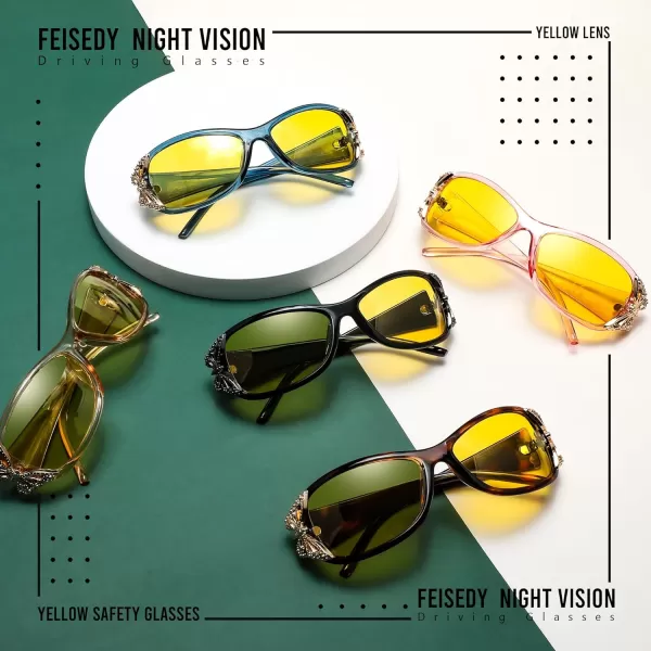FEISEDY Polarized Night Vision Glasses for Women Yellow Lens Anti Glare Safety Driving UV Protection B0103Transparent Pink