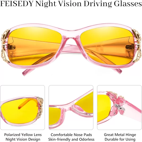 FEISEDY Polarized Night Vision Glasses for Women Yellow Lens Anti Glare Safety Driving UV Protection B0103Transparent Pink
