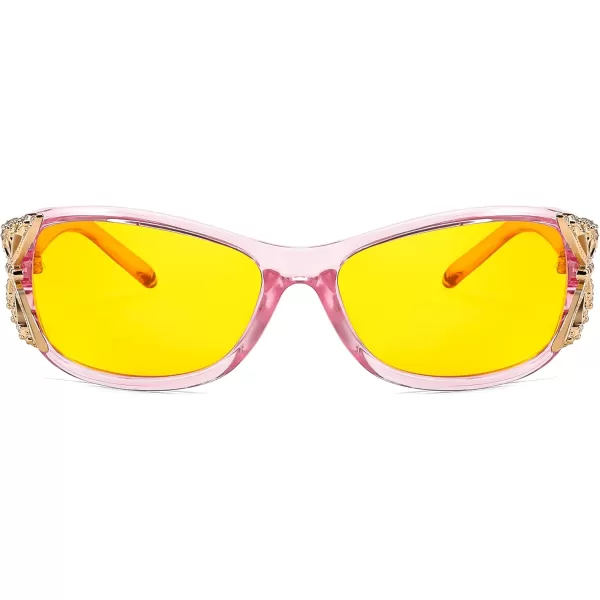 FEISEDY Polarized Night Vision Glasses for Women Yellow Lens Anti Glare Safety Driving UV Protection B0103Transparent Pink