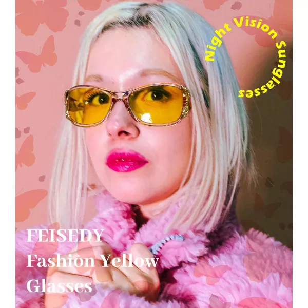 FEISEDY Polarized Night Vision Glasses for Women Yellow Lens Anti Glare Safety Driving UV Protection B0103Transparent Pink