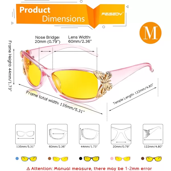 FEISEDY Polarized Night Vision Glasses for Women Yellow Lens Anti Glare Safety Driving UV Protection B0103Transparent Pink