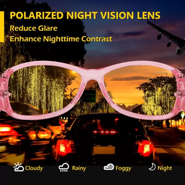 FEISEDY Polarized Night Vision Glasses for Women Yellow Lens Anti Glare Safety Driving UV Protection B0103Transparent Pink