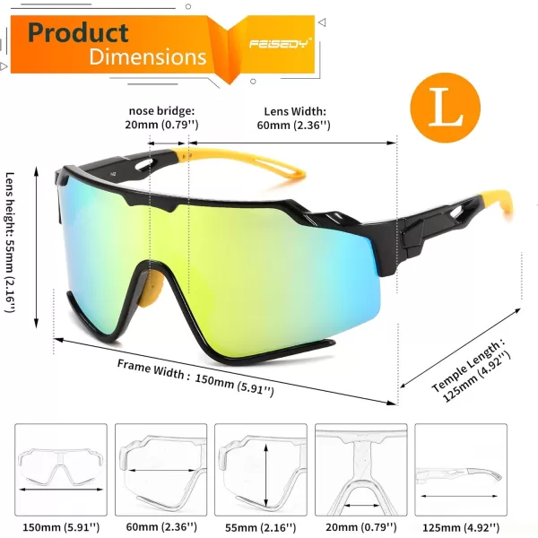 FEISEDY Polarized Sports Sunglasses for Men Women Baseball Cycling Fishing Sunglasses UV400 Protection B0134Black Frame Gold Mirrored Lens