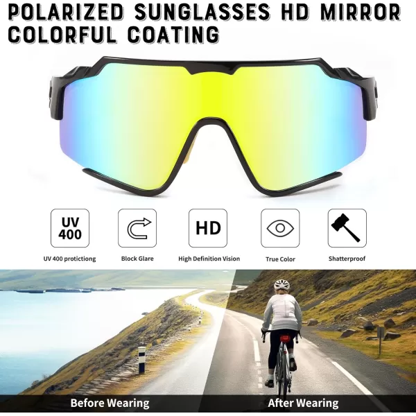 FEISEDY Polarized Sports Sunglasses for Men Women Baseball Cycling Fishing Sunglasses UV400 Protection B0134Black Frame Gold Mirrored Lens
