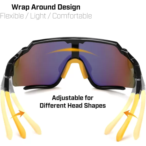 FEISEDY Polarized Sports Sunglasses for Men Women Baseball Cycling Fishing Sunglasses UV400 Protection B0134Black Frame Gold Mirrored Lens