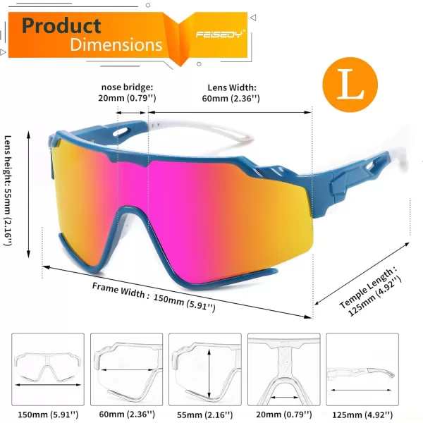 FEISEDY Polarized Sports Sunglasses for Men Women Baseball Cycling Fishing Sunglasses UV400 Protection B0134Blue Frame Purple Mirrored Lens
