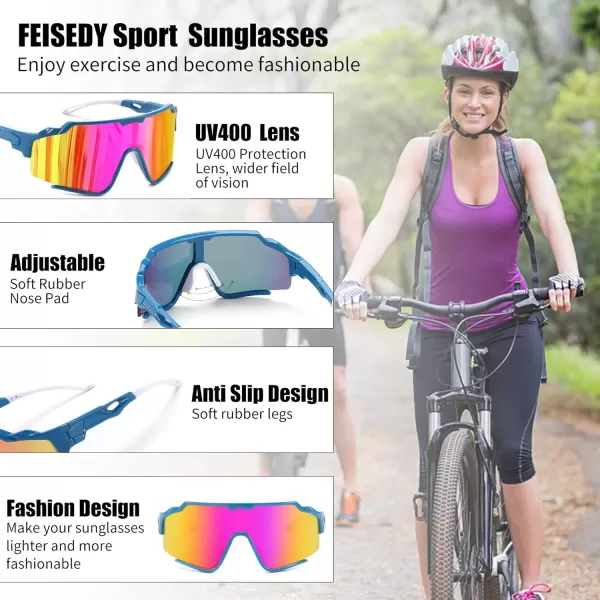 FEISEDY Polarized Sports Sunglasses for Men Women Baseball Cycling Fishing Sunglasses UV400 Protection B0134Blue Frame Purple Mirrored Lens