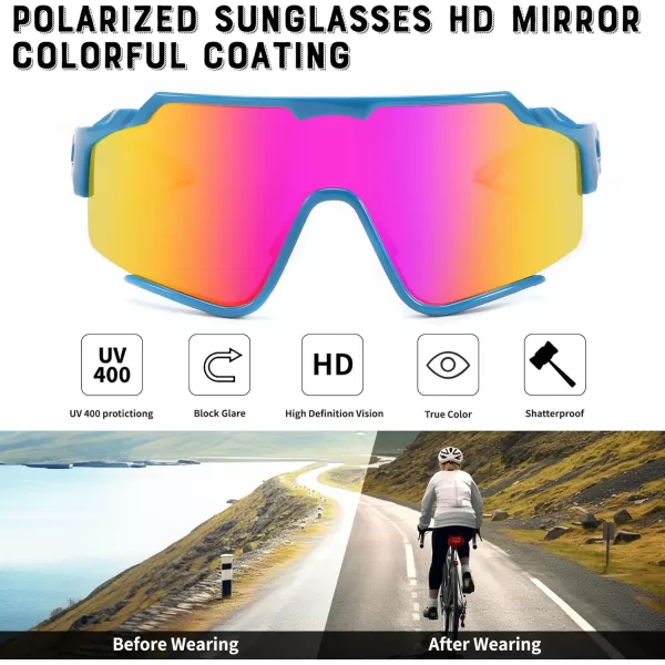 FEISEDY Polarized Sports Sunglasses for Men Women Baseball Cycling Fishing Sunglasses UV400 Protection B0134Blue Frame Purple Mirrored Lens