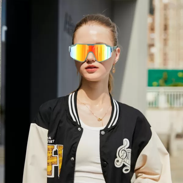 FEISEDY Polarized Sports Sunglasses for Men Women Baseball Cycling Fishing Sunglasses UV400 Protection B0134Dark Green Frame Red Green Mirrored Lens