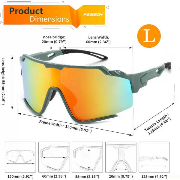 FEISEDY Polarized Sports Sunglasses for Men Women Baseball Cycling Fishing Sunglasses UV400 Protection B0134Dark Green Frame Red Green Mirrored Lens