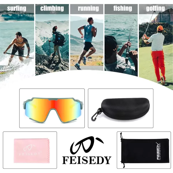 FEISEDY Polarized Sports Sunglasses for Men Women Baseball Cycling Fishing Sunglasses UV400 Protection B0134Dark Green Frame Red Green Mirrored Lens