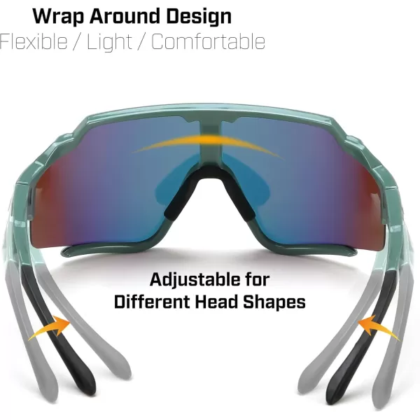 FEISEDY Polarized Sports Sunglasses for Men Women Baseball Cycling Fishing Sunglasses UV400 Protection B0134Dark Green Frame Red Green Mirrored Lens