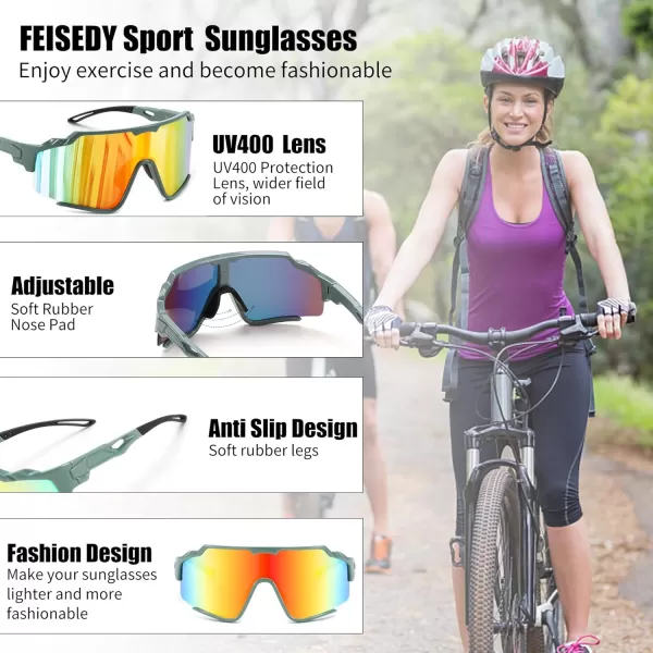 FEISEDY Polarized Sports Sunglasses for Men Women Baseball Cycling Fishing Sunglasses UV400 Protection B0134Dark Green Frame Red Green Mirrored Lens