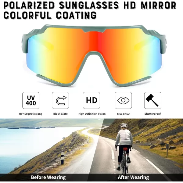 FEISEDY Polarized Sports Sunglasses for Men Women Baseball Cycling Fishing Sunglasses UV400 Protection B0134Dark Green Frame Red Green Mirrored Lens
