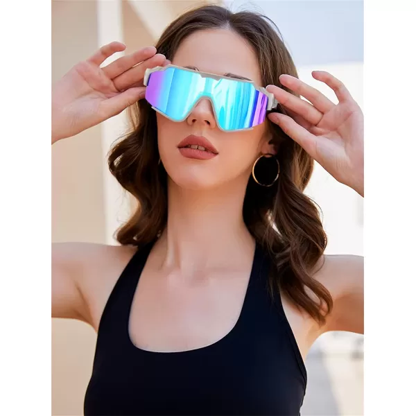 FEISEDY Polarized Sports Sunglasses for Men Women Baseball Cycling Fishing Sunglasses UV400 Protection B0134Grey Frame Light Blue Mirrored Lens