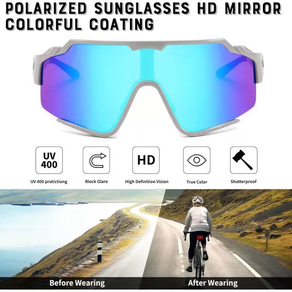 FEISEDY Polarized Sports Sunglasses for Men Women Baseball Cycling Fishing Sunglasses UV400 Protection B0134Grey Frame Light Blue Mirrored Lens