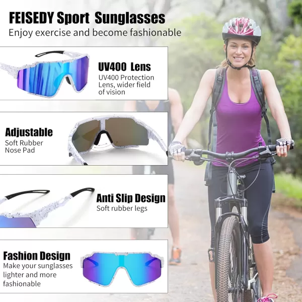 FEISEDY Polarized Sports Sunglasses for Men Women Baseball Cycling Fishing Sunglasses UV400 Protection B0134White Frame Blue Mirrored Lens
