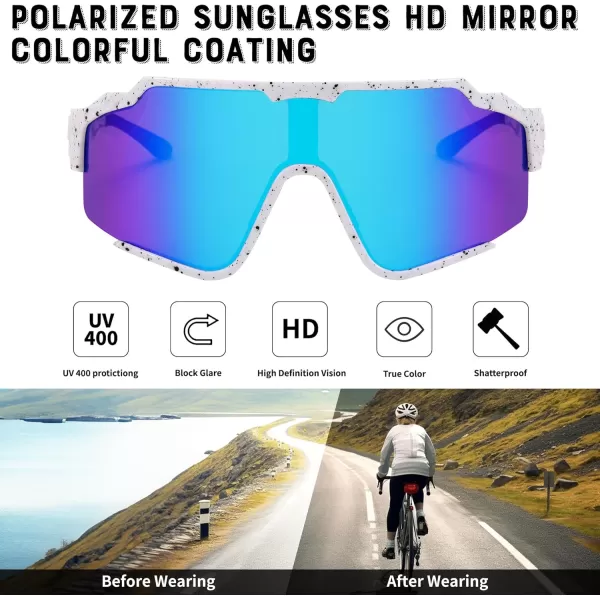 FEISEDY Polarized Sports Sunglasses for Men Women Baseball Cycling Fishing Sunglasses UV400 Protection B0134White Frame Blue Mirrored Lens