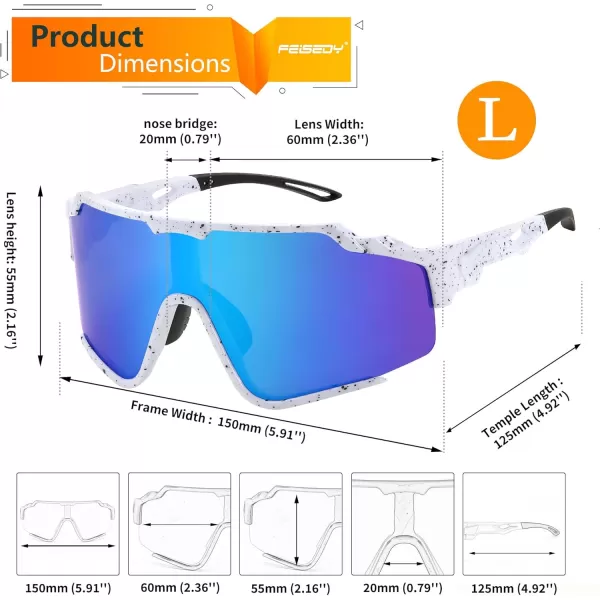 FEISEDY Polarized Sports Sunglasses for Men Women Baseball Cycling Fishing Sunglasses UV400 Protection B0134White Frame Blue Mirrored Lens