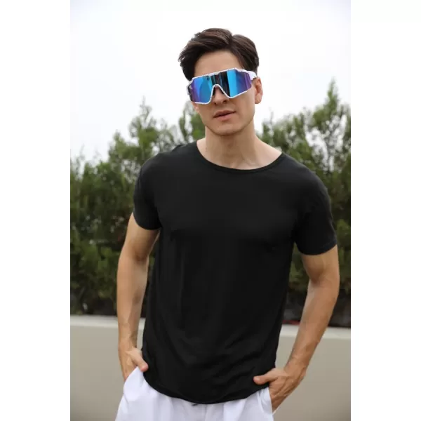 FEISEDY Polarized Sports Sunglasses for Men Women Baseball Cycling Fishing Sunglasses UV400 Protection B0134White Frame Blue Mirrored Lens