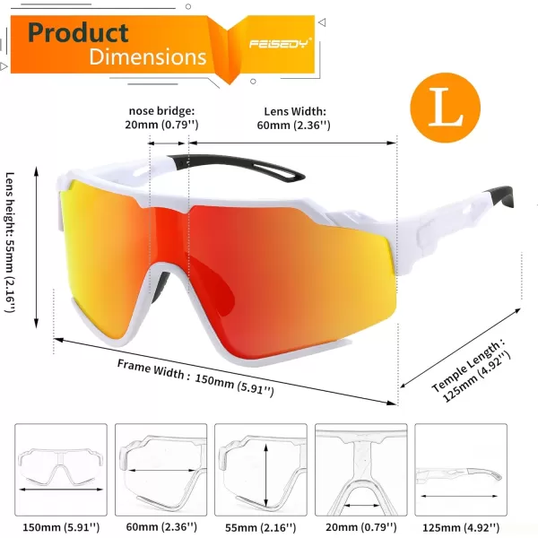 FEISEDY Polarized Sports Sunglasses for Men Women Baseball Cycling Fishing Sunglasses UV400 Protection B0134White Frame Red Mirrored Lens