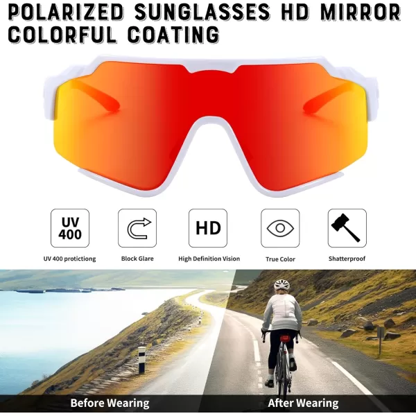 FEISEDY Polarized Sports Sunglasses for Men Women Baseball Cycling Fishing Sunglasses UV400 Protection B0134White Frame Red Mirrored Lens