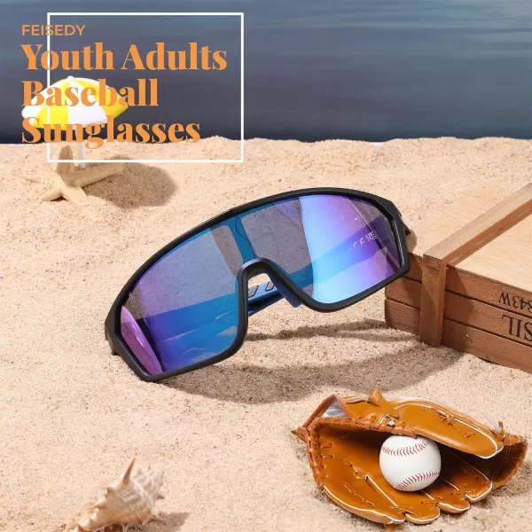 FEISEDY Polarized Sports Sunglasses for Men Women Cycling Running Fishing Tac Glasses UV400 Protection B1125Black Frame  Blue Mirror Lens