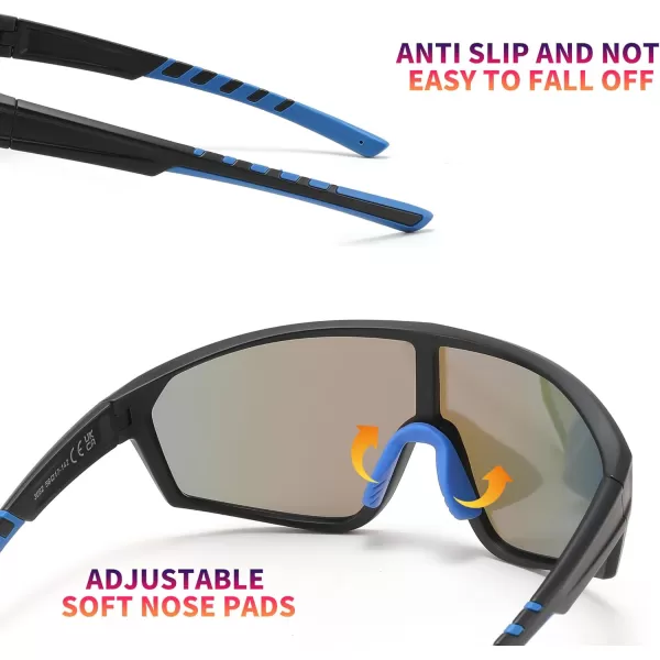 FEISEDY Polarized Sports Sunglasses for Men Women Cycling Running Fishing Tac Glasses UV400 Protection B1125Black Frame  Blue Mirror Lens