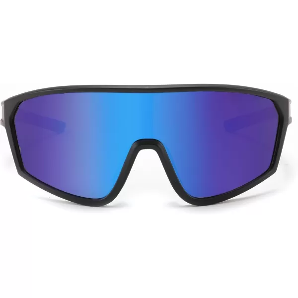 FEISEDY Polarized Sports Sunglasses for Men Women Cycling Running Fishing Tac Glasses UV400 Protection B1125Black Frame  Blue Mirror Lens