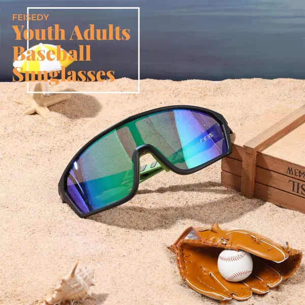FEISEDY Polarized Sports Sunglasses for Men Women Cycling Running Fishing Tac Glasses UV400 Protection B1125Black Frame  Green Mirror Lens