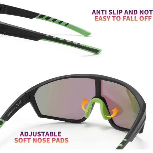 FEISEDY Polarized Sports Sunglasses for Men Women Cycling Running Fishing Tac Glasses UV400 Protection B1125Black Frame  Green Mirror Lens
