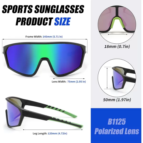 FEISEDY Polarized Sports Sunglasses for Men Women Cycling Running Fishing Tac Glasses UV400 Protection B1125Black Frame  Green Mirror Lens