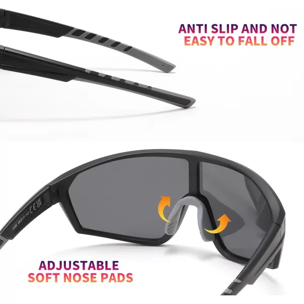 FEISEDY Polarized Sports Sunglasses for Men Women Cycling Running Fishing Tac Glasses UV400 Protection B1125Black Frame  Grey Lens
