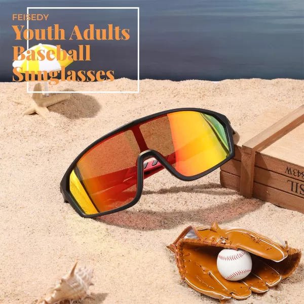 FEISEDY Polarized Sports Sunglasses for Men Women Cycling Running Fishing Tac Glasses UV400 Protection B1125Black Frame  Red Mirror Lens