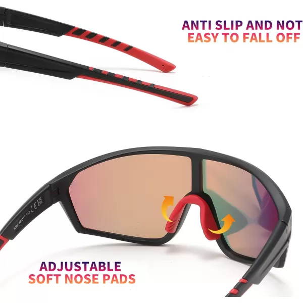 FEISEDY Polarized Sports Sunglasses for Men Women Cycling Running Fishing Tac Glasses UV400 Protection B1125Black Frame  Red Mirror Lens