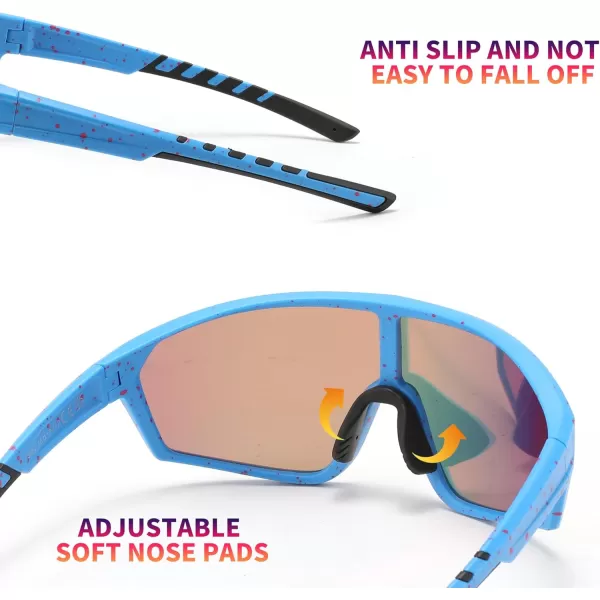 FEISEDY Polarized Sports Sunglasses for Men Women Cycling Running Fishing Tac Glasses UV400 Protection B1125Blue Frame  Red Mirror Lens