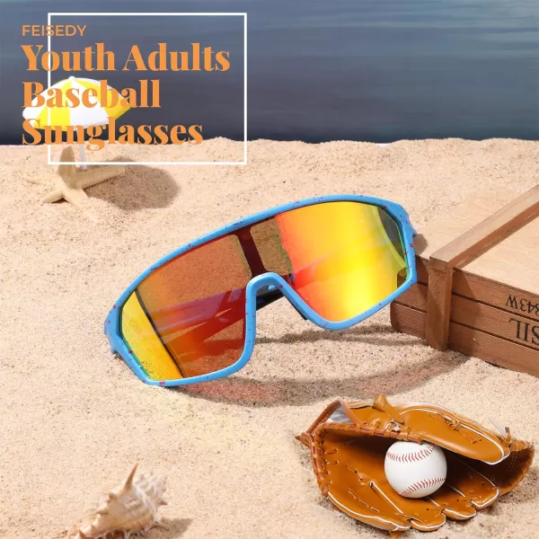 FEISEDY Polarized Sports Sunglasses for Men Women Cycling Running Fishing Tac Glasses UV400 Protection B1125Blue Frame  Red Mirror Lens