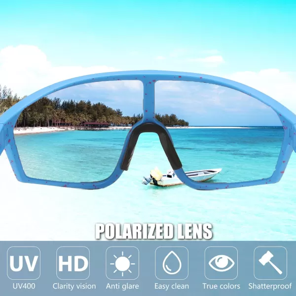 FEISEDY Polarized Sports Sunglasses for Men Women Cycling Running Fishing Tac Glasses UV400 Protection B1125Blue Frame  Red Mirror Lens