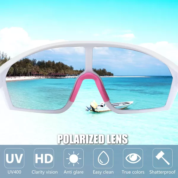 FEISEDY Polarized Sports Sunglasses for Men Women Cycling Running Fishing Tac Glasses UV400 Protection B1125White Frame  Pink Mirror Lens