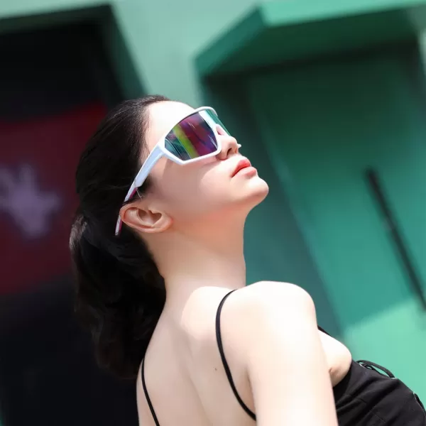 FEISEDY Polarized Sports Sunglasses for Men Women Cycling Running Fishing Tac Glasses UV400 Protection B1125White Frame  Pink Mirror Lens