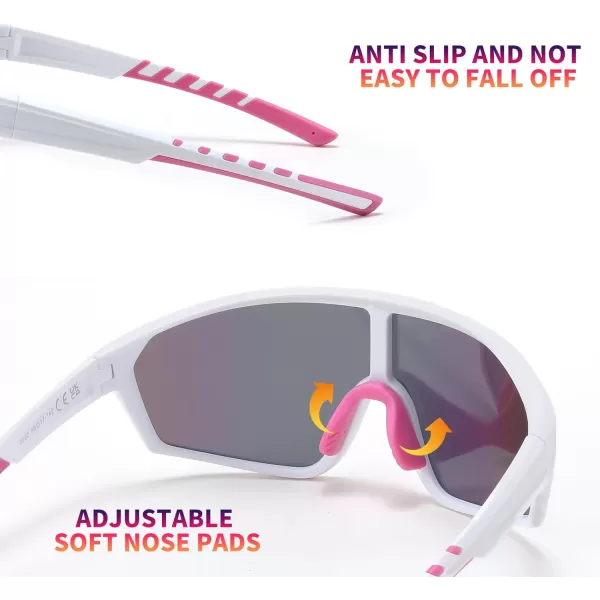 FEISEDY Polarized Sports Sunglasses for Men Women Cycling Running Fishing Tac Glasses UV400 Protection B1125White Frame  Pink Mirror Lens
