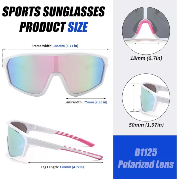 FEISEDY Polarized Sports Sunglasses for Men Women Cycling Running Fishing Tac Glasses UV400 Protection B1125White Frame  Pink Mirror Lens
