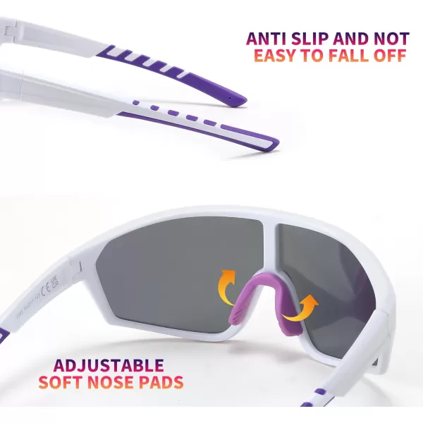 FEISEDY Polarized Sports Sunglasses for Men Women Cycling Running Fishing Tac Glasses UV400 Protection B1125White Frame  Purple Mirror Lens