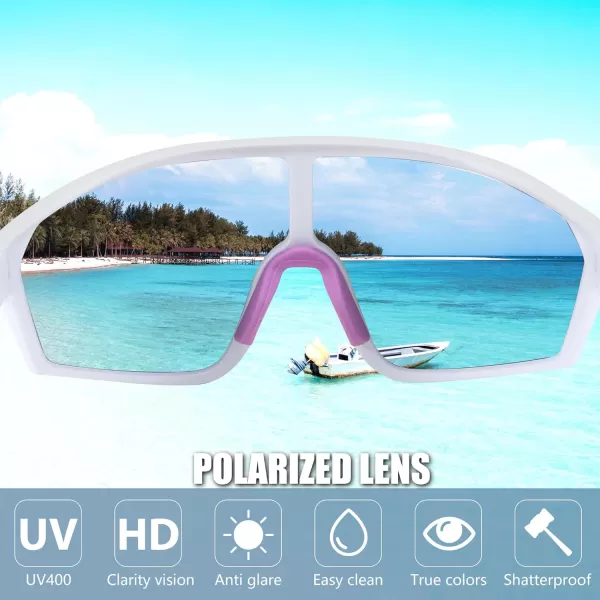 FEISEDY Polarized Sports Sunglasses for Men Women Cycling Running Fishing Tac Glasses UV400 Protection B1125White Frame  Purple Mirror Lens