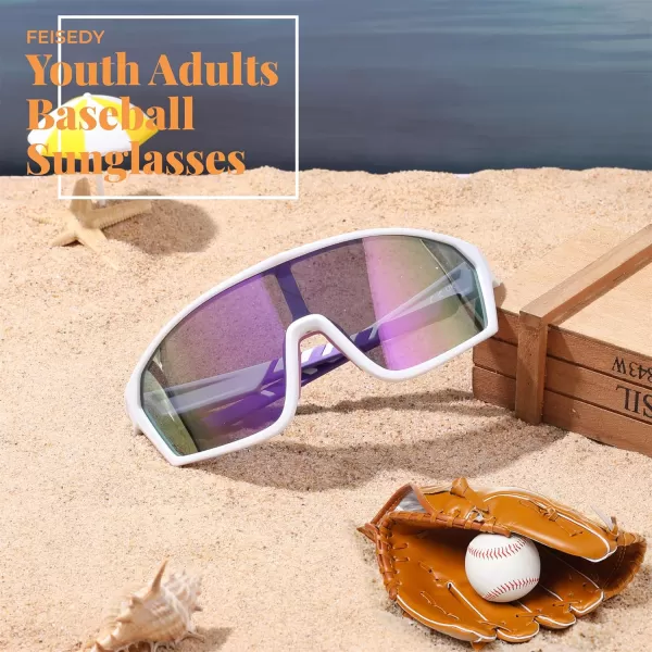 FEISEDY Polarized Sports Sunglasses for Men Women Cycling Running Fishing Tac Glasses UV400 Protection B1125White Frame  Purple Mirror Lens